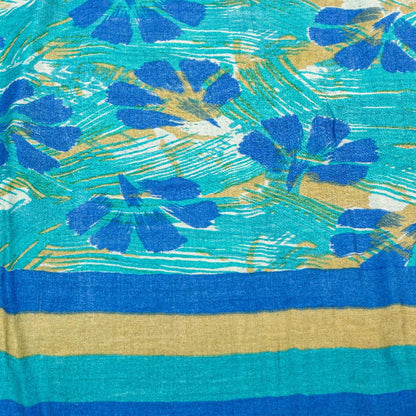 Sanskriti Vintage Blue Saree Pure Woolen Floral Printed Sari 5.5+YD Craft Fabric