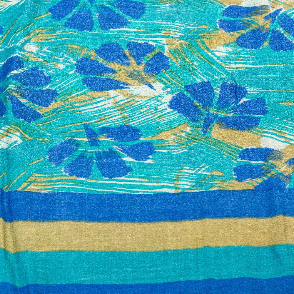 Sanskriti Vintage Blue Saree Pure Woolen Floral Printed Sari 5.5+YD Craft Fabric