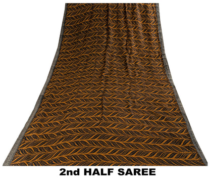 Sanskriti Vintage Soft Brown Pure Woolen Saree Leaf Printed Sari 5.5+YD Fabric