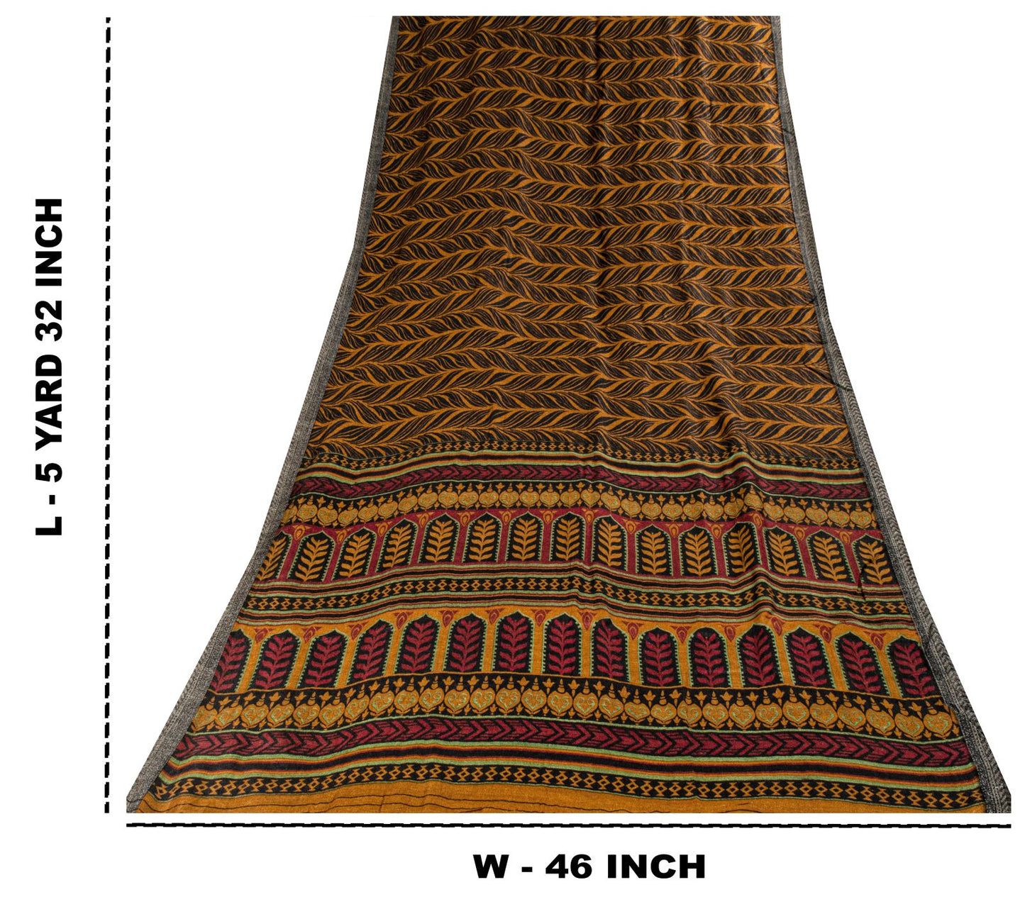 Sanskriti Vintage Soft Brown Pure Woolen Saree Leaf Printed Sari 5.5+YD Fabric