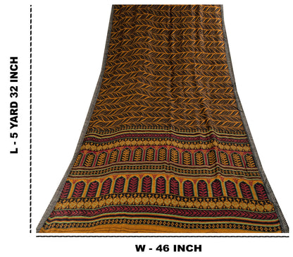 Sanskriti Vintage Soft Brown Pure Woolen Saree Leaf Printed Sari 5.5+YD Fabric