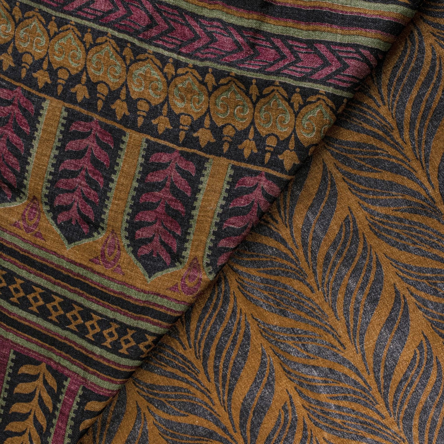 Sanskriti Vintage Soft Brown Pure Woolen Saree Leaf Printed Sari 5.5+YD Fabric