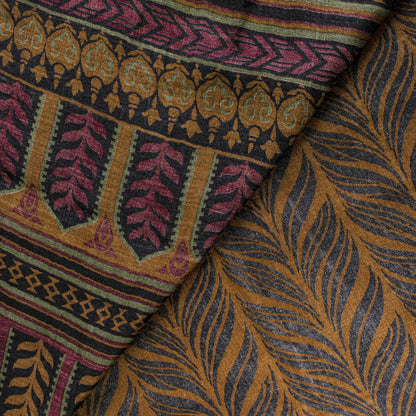 Sanskriti Vintage Soft Brown Pure Woolen Saree Leaf Printed Sari 5.5+YD Fabric