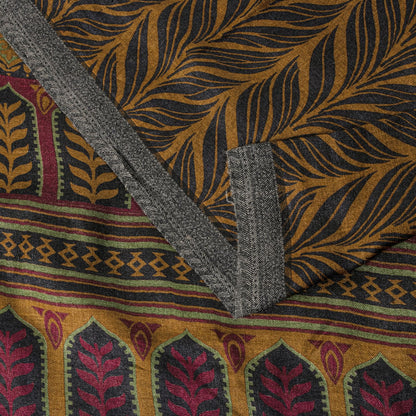 Sanskriti Vintage Soft Brown Pure Woolen Saree Leaf Printed Sari 5.5+YD Fabric
