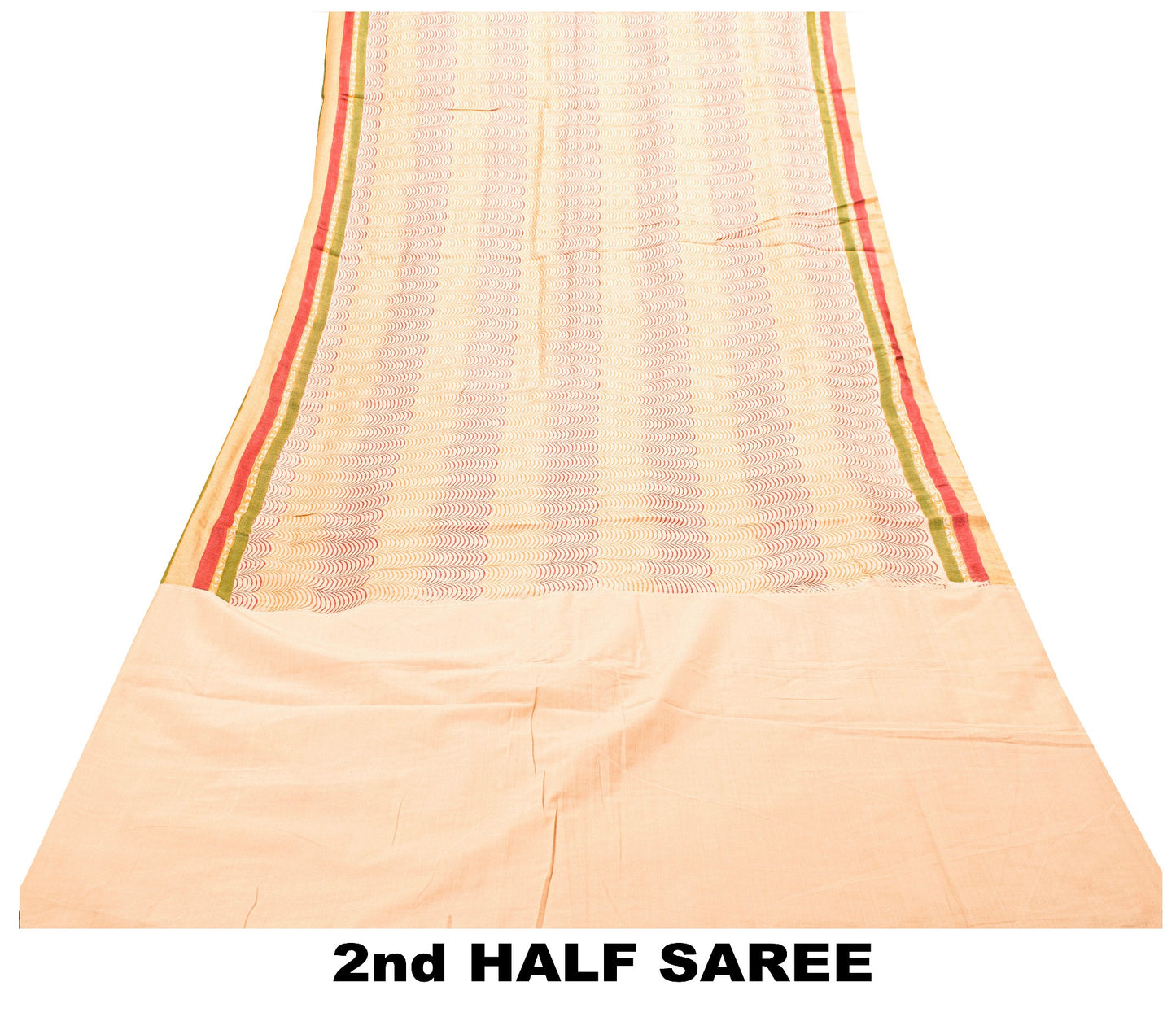 Sanskriti Vintage Ivory-Red Saree Pure Woolen Hand Block Printed Sari 6YD Craft