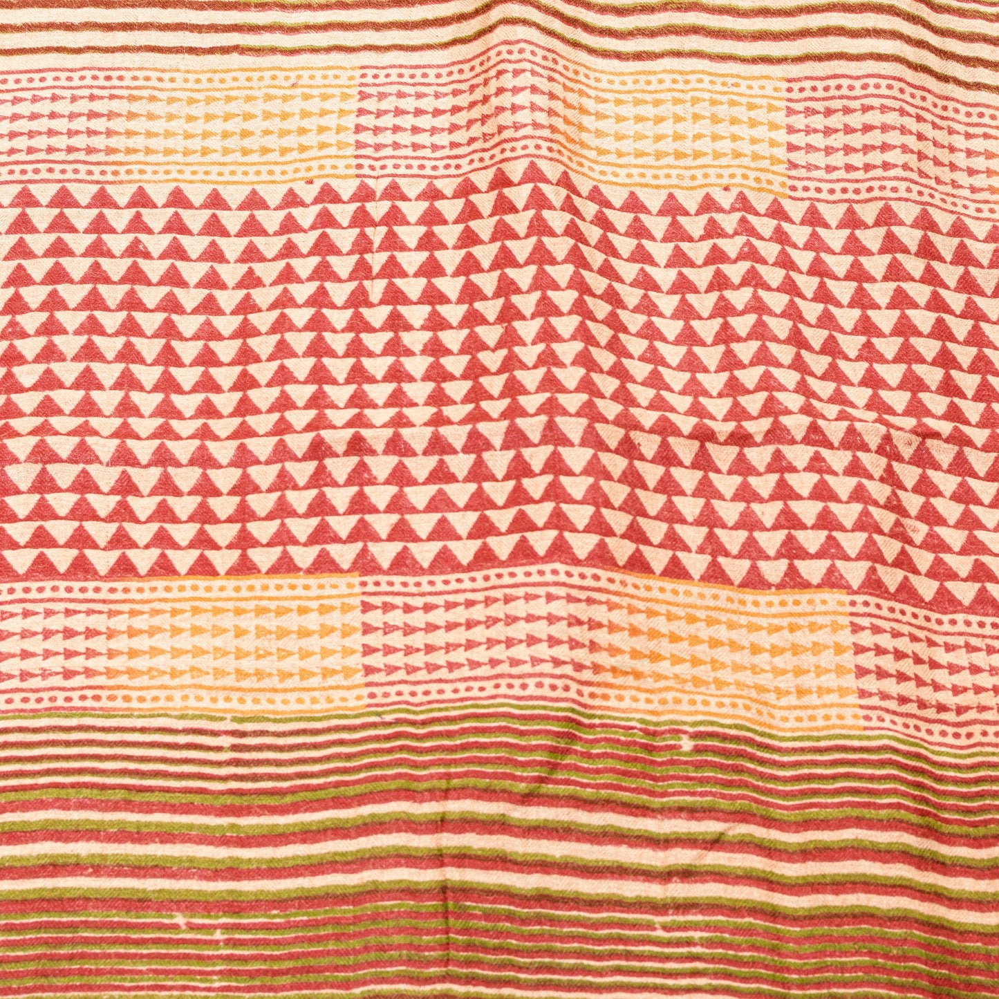 Sanskriti Vintage Ivory-Red Saree Pure Woolen Hand Block Printed Sari 6YD Craft