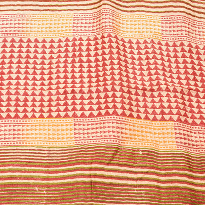 Sanskriti Vintage Ivory-Red Saree Pure Woolen Hand Block Printed Sari 6YD Craft