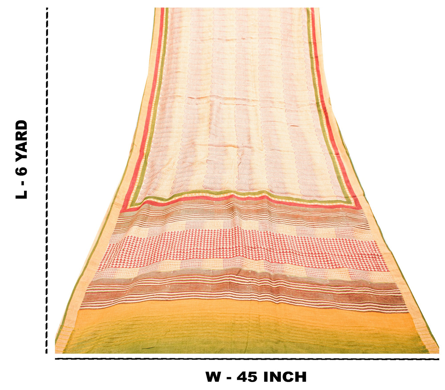 Sanskriti Vintage Ivory-Red Saree Pure Woolen Hand Block Printed Sari 6YD Craft
