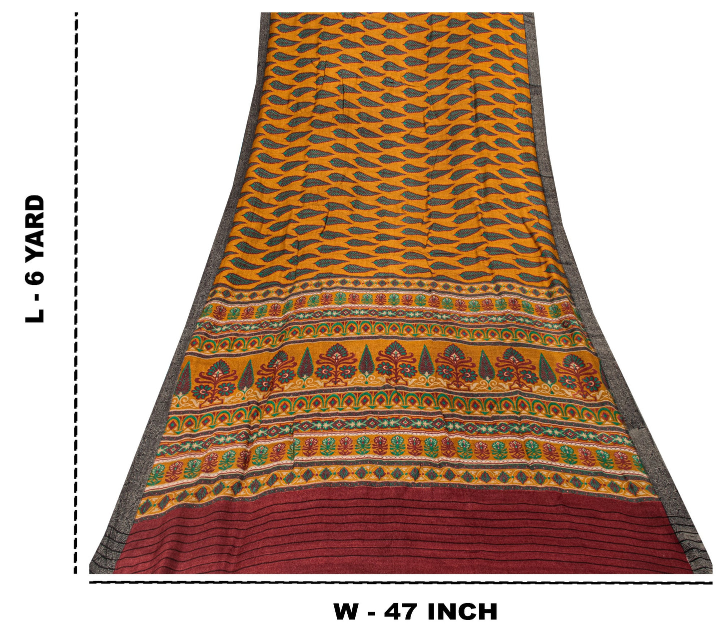 Sanskriti Vintage Soft Yellow 100% Pure Woolen Saree Leaf Printed Sari 6YD Craft