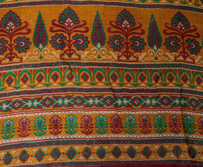 Sanskriti Vintage Soft Yellow 100% Pure Woolen Saree Leaf Printed Sari 6YD Craft
