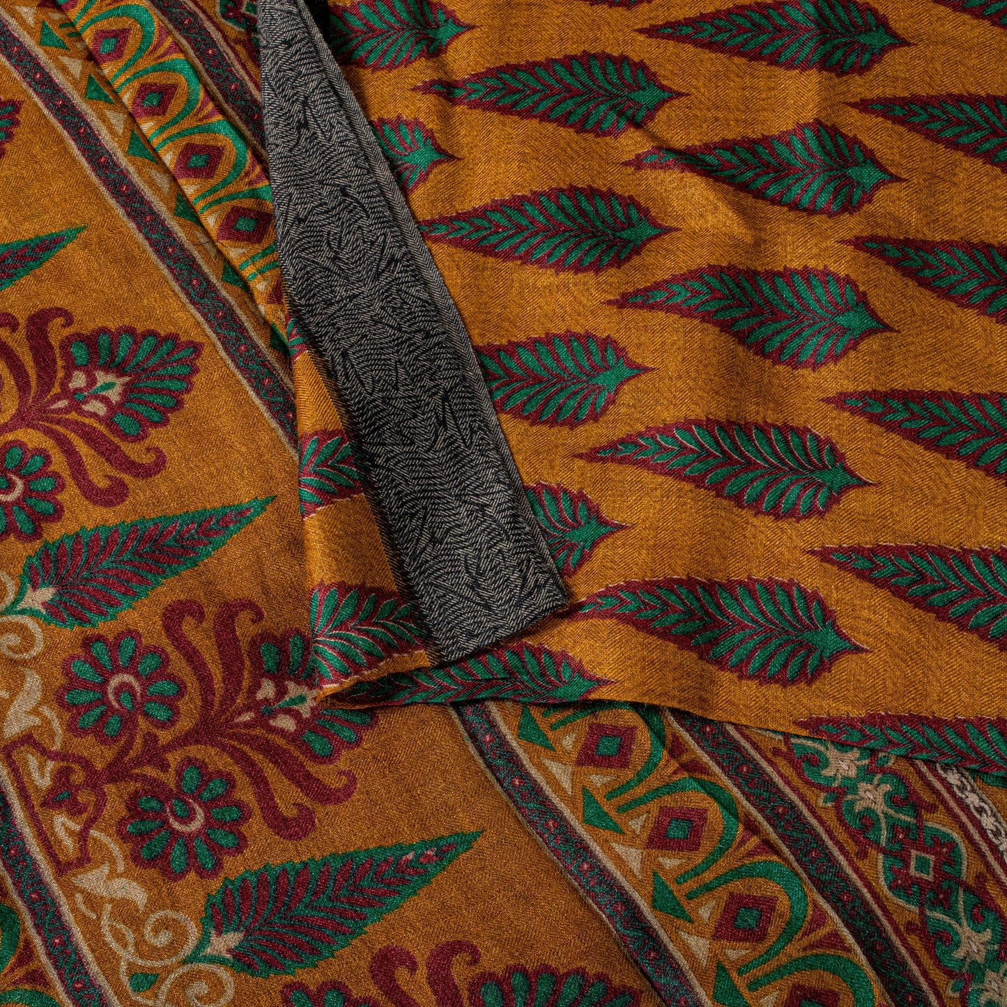 Sanskriti Vintage Soft Yellow 100% Pure Woolen Saree Leaf Printed Sari 6YD Craft