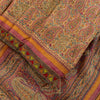 Sanskriti Vintage Soft Cream Pure Woolen Saree Block Print Embroidered Sari 5.5
