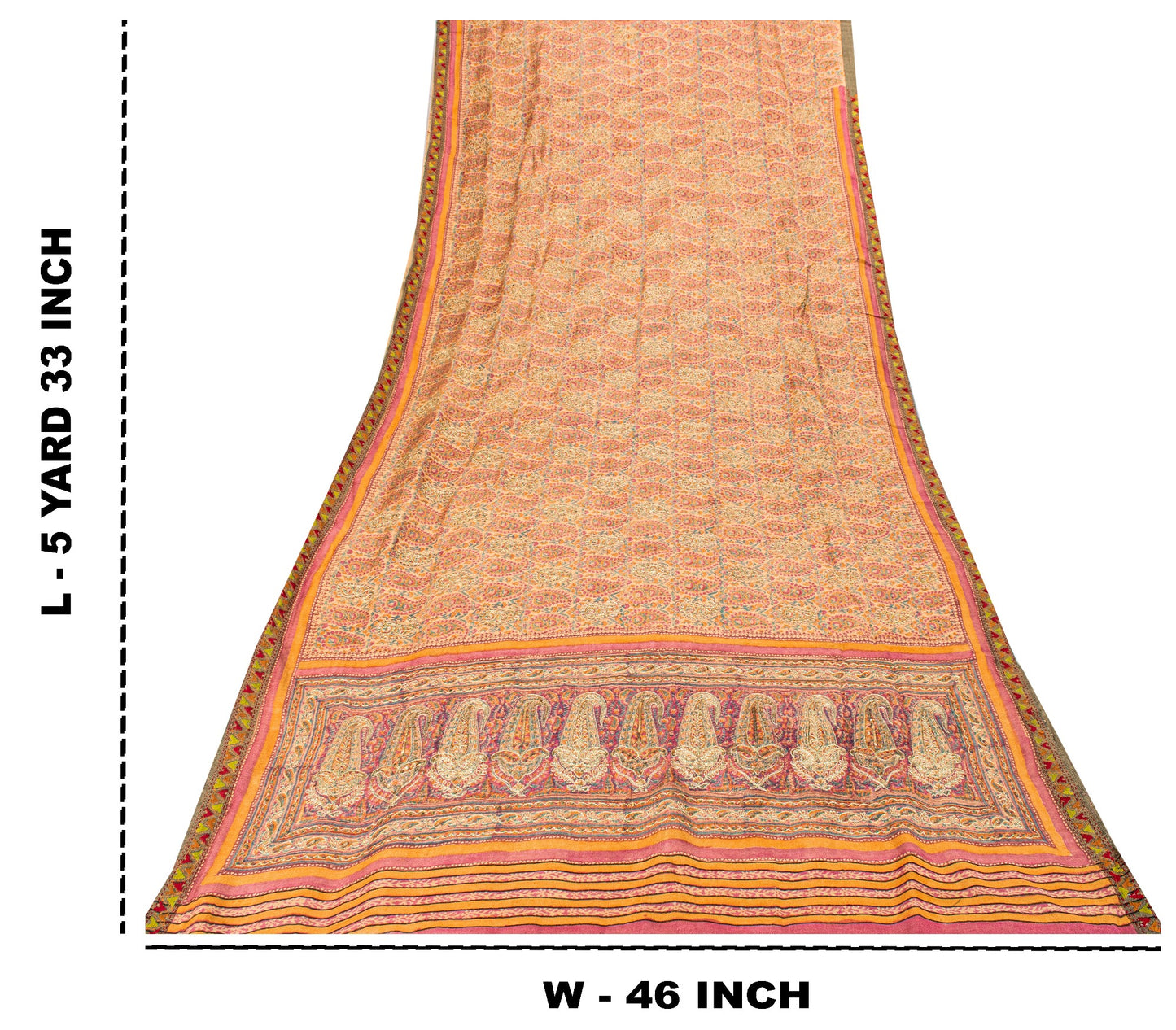 Sanskriti Vintage Soft Cream Pure Woolen Saree Block Print Embroidered Sari 5.5
