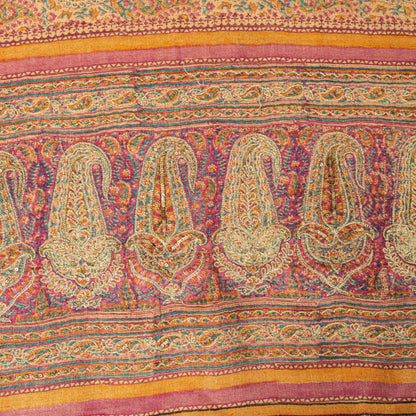 Sanskriti Vintage Soft Cream Pure Woolen Saree Block Print Embroidered Sari 5.5