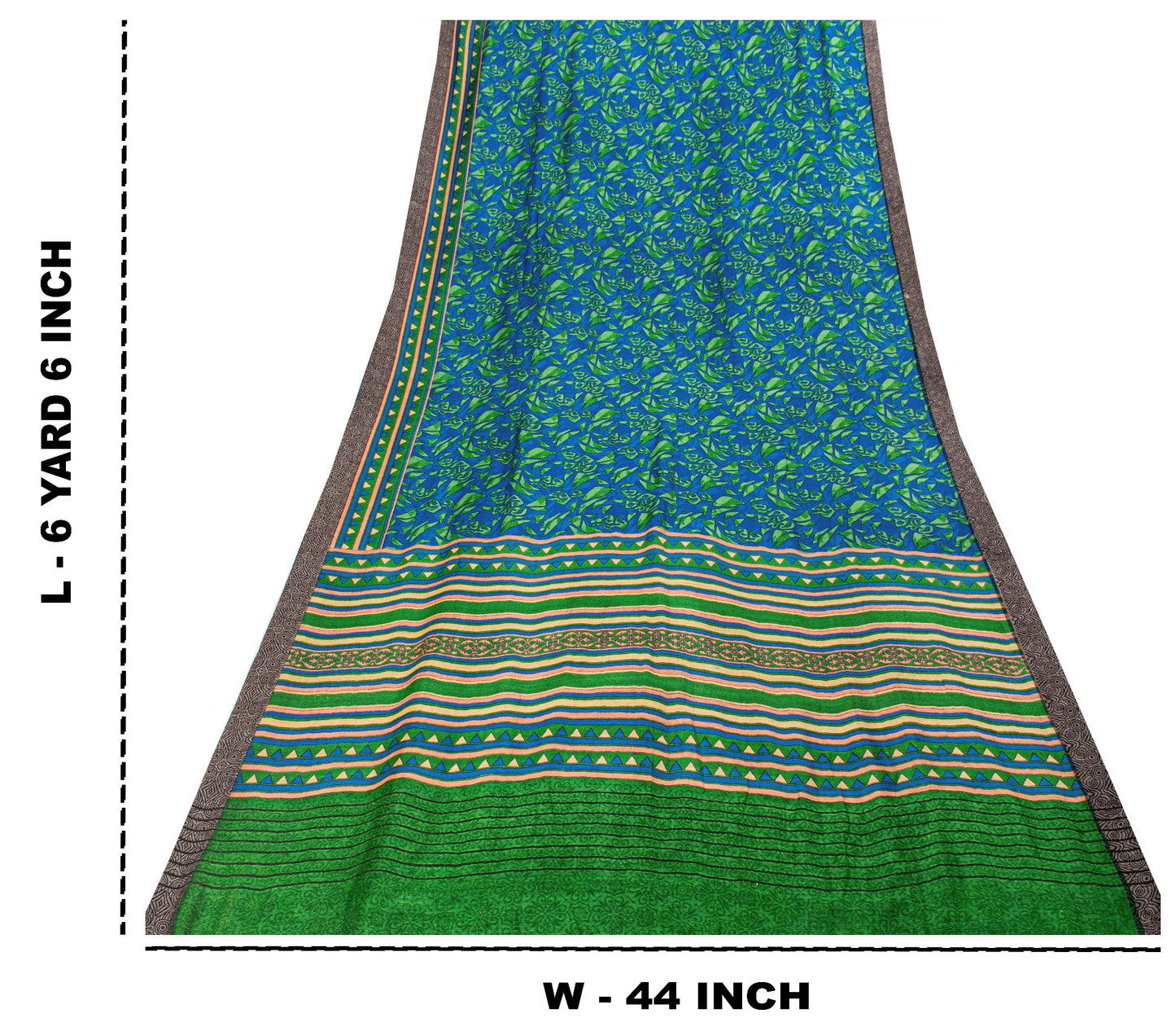 Sanskriti Vintage Soft Blue Pure Woolen Saree Foliage Geometric Print Sari 6+YD