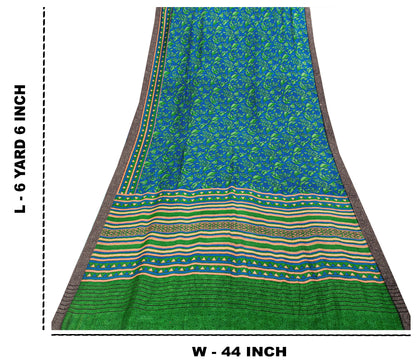 Sanskriti Vintage Soft Blue Pure Woolen Saree Foliage Geometric Print Sari 6+YD