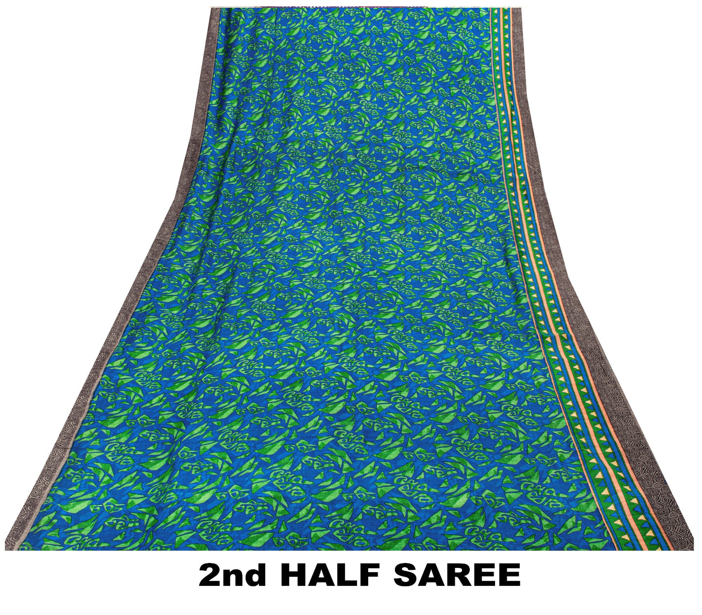 Sanskriti Vintage Soft Blue Pure Woolen Saree Foliage Geometric Print Sari 6+YD