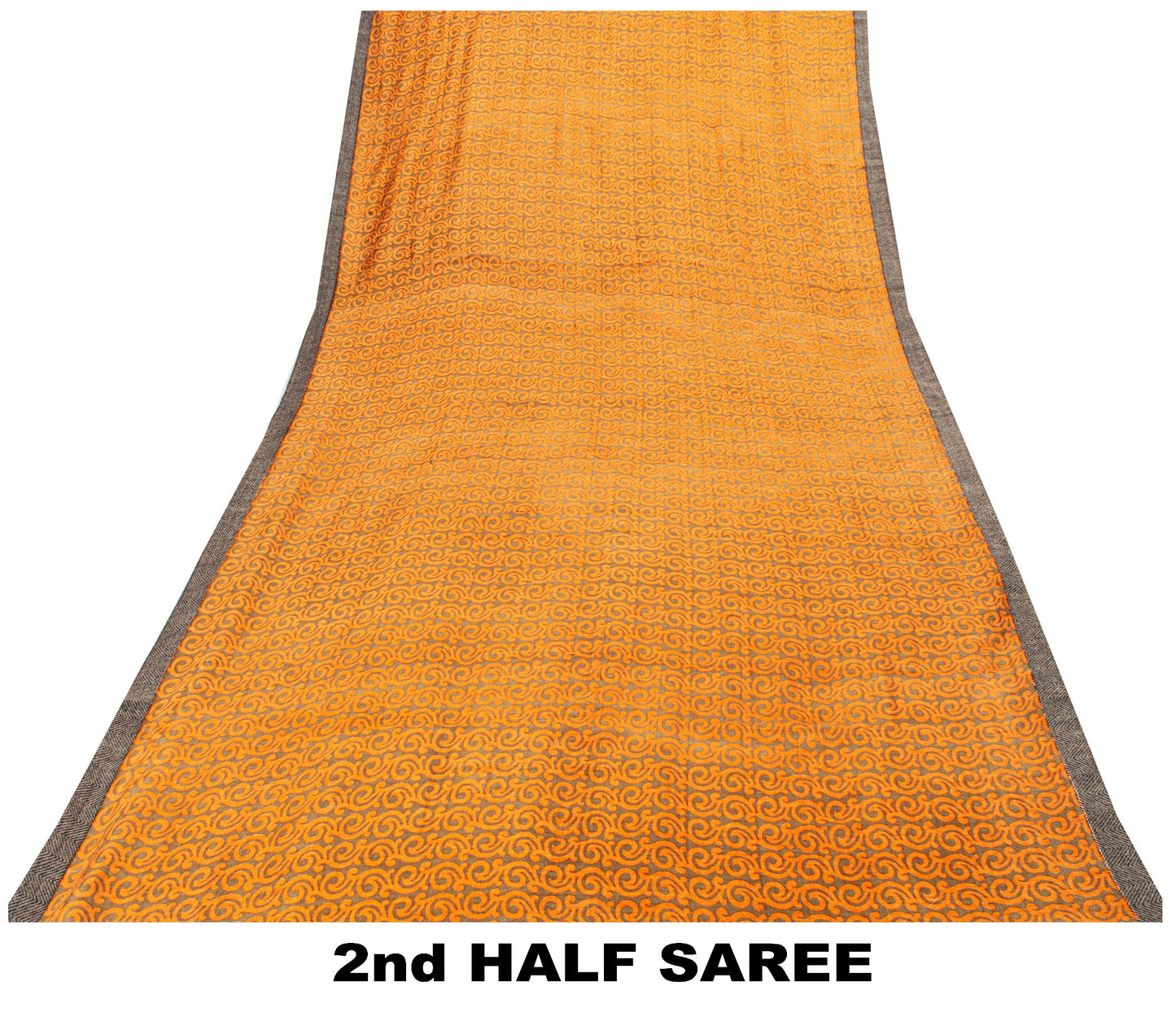 Sanskriti Vintage Soft Orange Pure Woolen Saree Spiral Vine Print Sari 6YD Craft