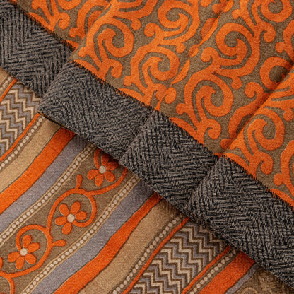 Sanskriti Vintage Soft Orange Pure Woolen Saree Spiral Vine Print Sari 6YD Craft