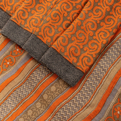 Sanskriti Vintage Soft Orange Pure Woolen Saree Spiral Vine Print Sari 6YD Craft