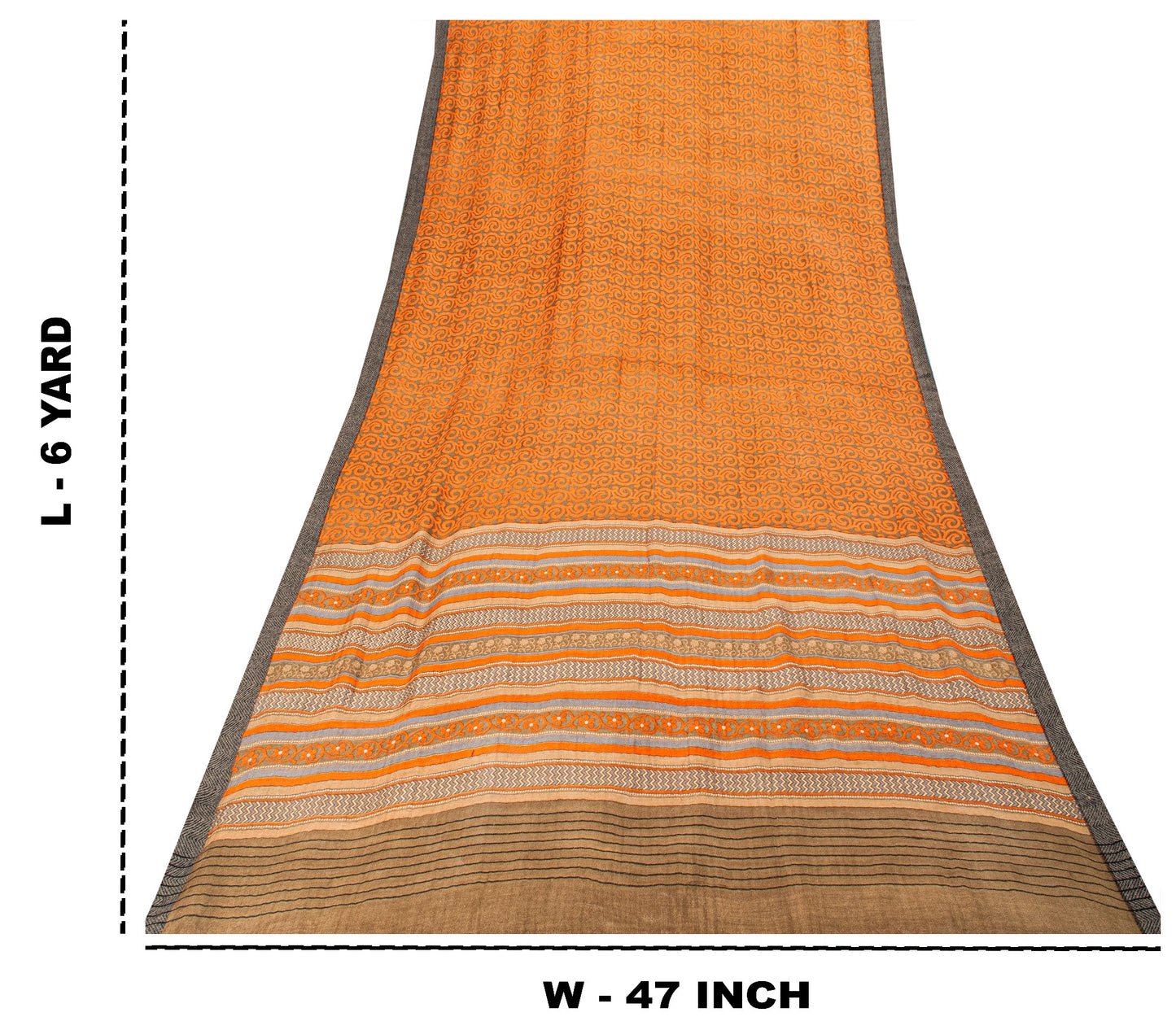 Sanskriti Vintage Soft Orange Pure Woolen Saree Spiral Vine Print Sari 6YD Craft