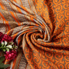 Sanskriti Vintage Soft Orange Pure Woolen Saree Spiral Vine Print Sari 6YD Craft