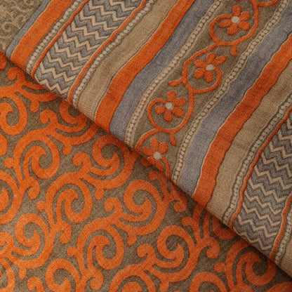 Sanskriti Vintage Soft Orange Pure Woolen Saree Spiral Vine Print Sari 6YD Craft