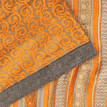 Sanskriti Vintage Soft Orange Pure Woolen Saree Spiral Vine Print Sari 6YD Craft