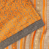 Sanskriti Vintage Soft Orange Pure Woolen Saree Spiral Vine Print Sari 6YD Craft