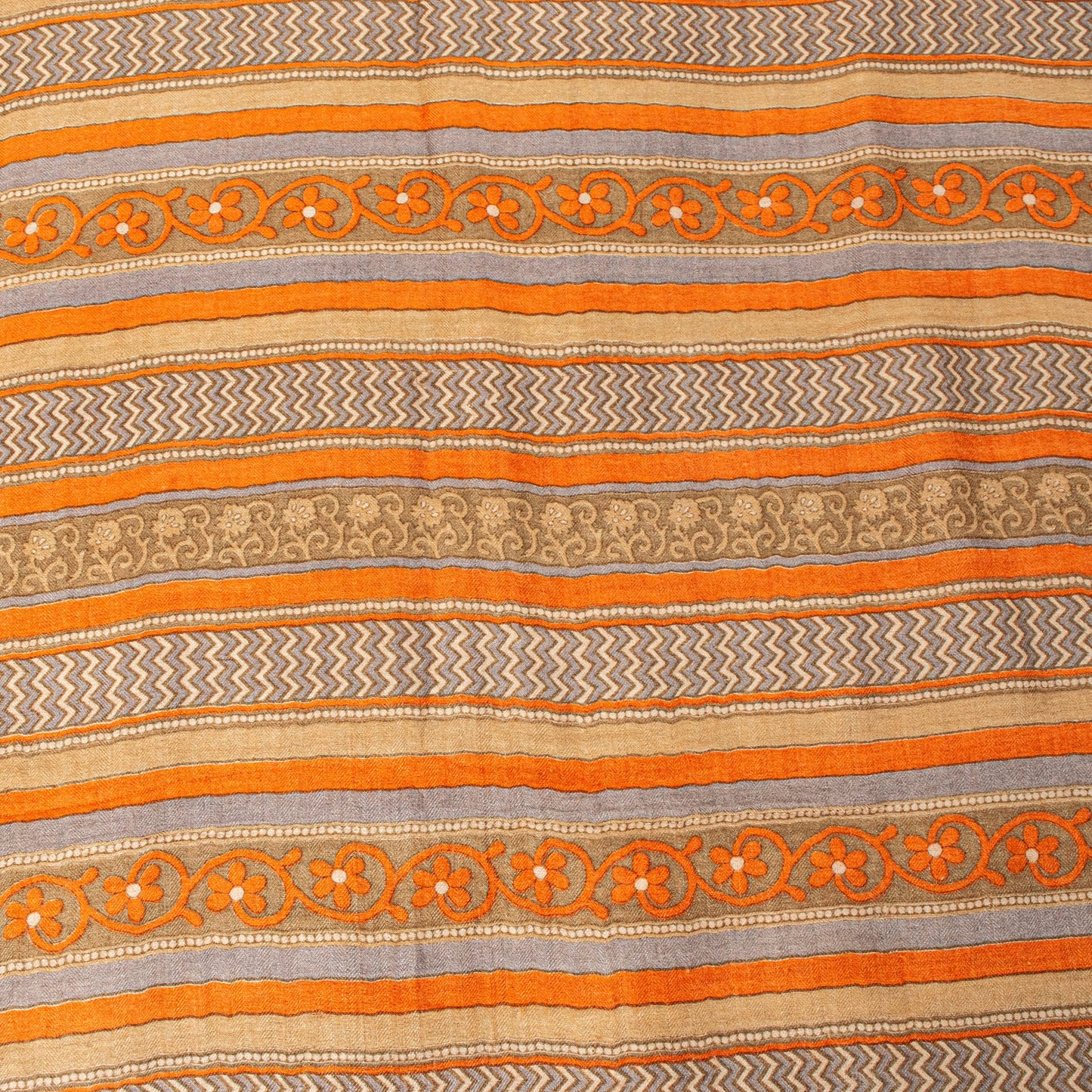 Sanskriti Vintage Soft Orange Pure Woolen Saree Spiral Vine Print Sari 6YD Craft