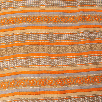 Sanskriti Vintage Soft Orange Pure Woolen Saree Spiral Vine Print Sari 6YD Craft