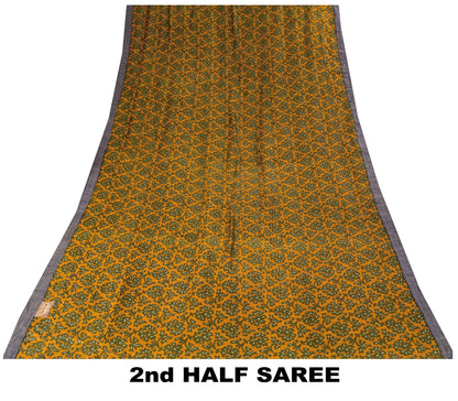 Sanskriti Vintage Soft Orange Pure Woolen Saree Floral Printed Sari 6YD Craft