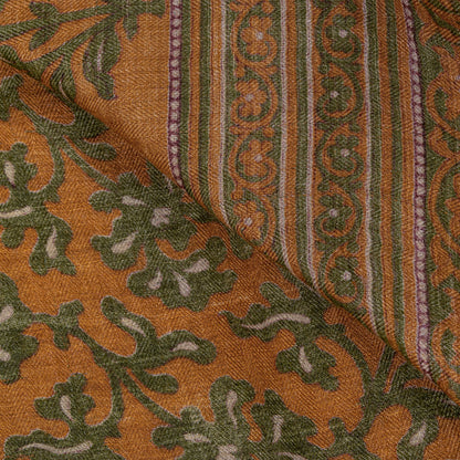Sanskriti Vintage Soft Orange Pure Woolen Saree Floral Printed Sari 6YD Craft