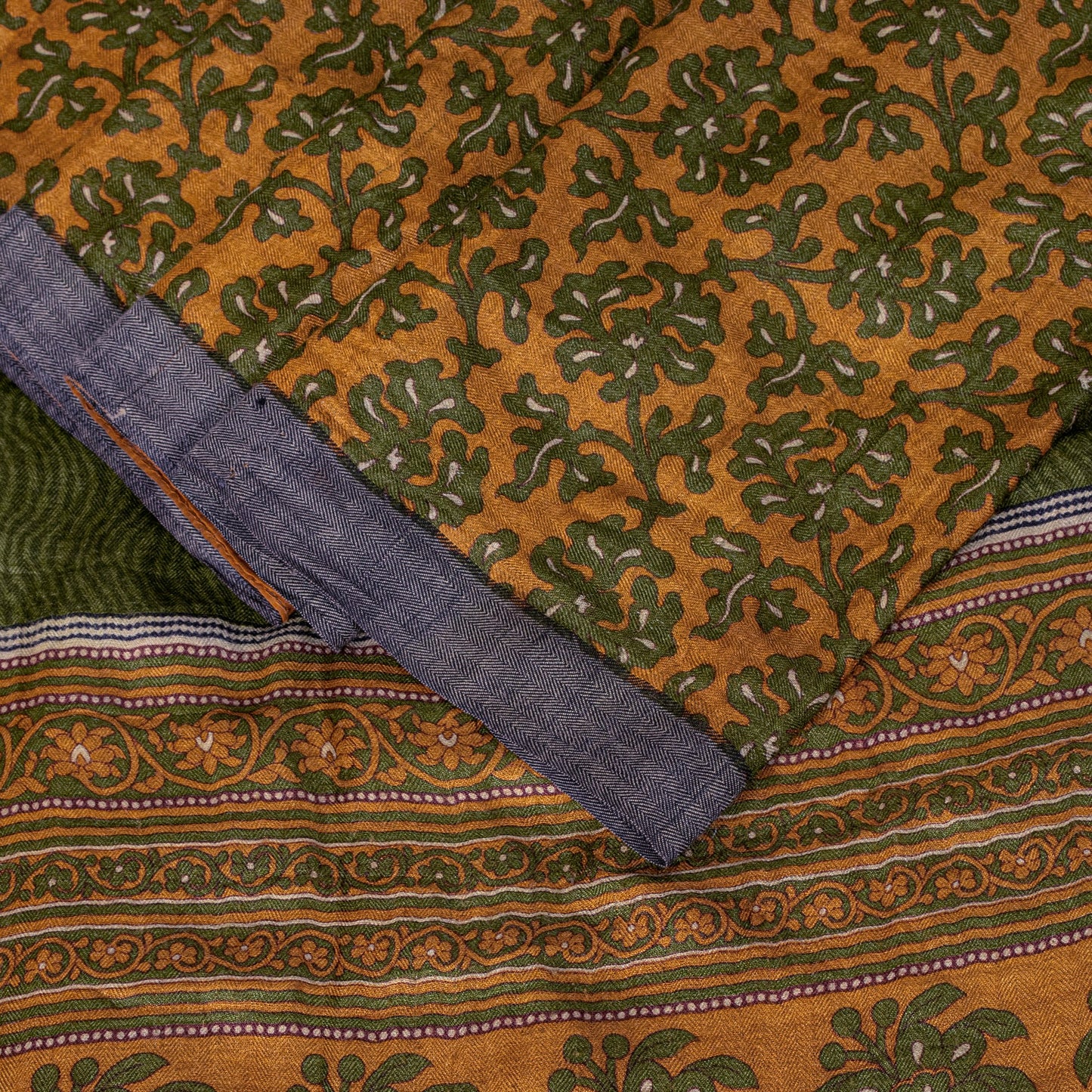 Sanskriti Vintage Soft Orange Pure Woolen Saree Floral Printed Sari 6YD Craft