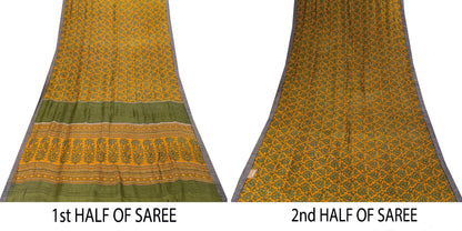 Sanskriti Vintage Soft Orange Pure Woolen Saree Floral Printed Sari 6YD Craft