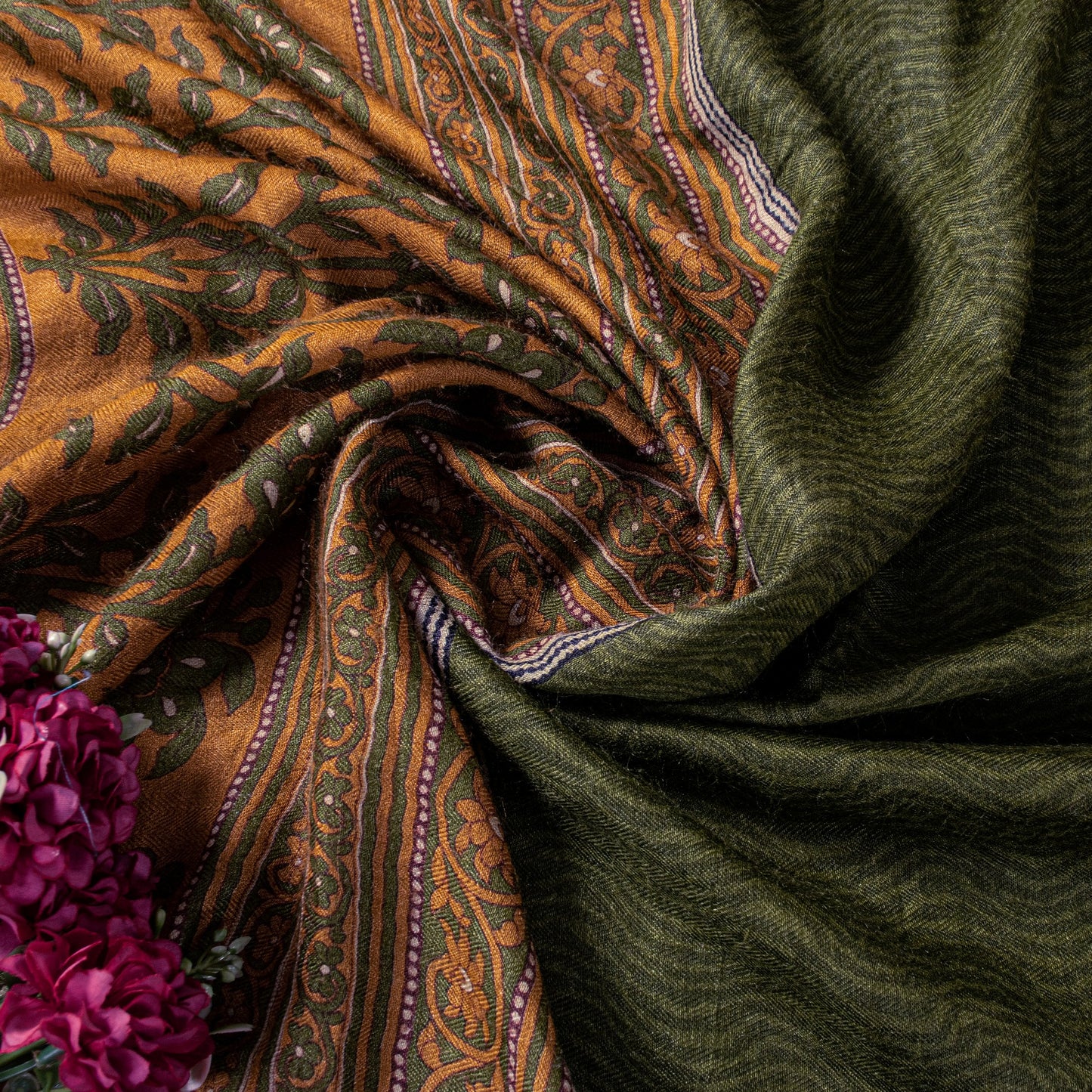 Sanskriti Vintage Soft Orange Pure Woolen Saree Floral Printed Sari 6YD Craft