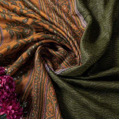 Sanskriti Vintage Soft Orange Pure Woolen Saree Floral Printed Sari 6YD Craft