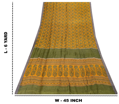 Sanskriti Vintage Soft Orange Pure Woolen Saree Floral Printed Sari 6YD Craft