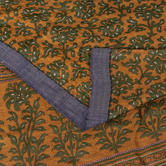 Sanskriti Vintage Soft Orange Pure Woolen Saree Floral Printed Sari 6YD Craft