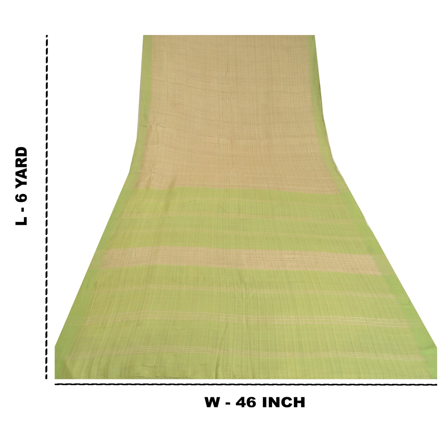 Sanskriti Vintage Saree Pure Woolen Beige-Green Woven Sari 6YD Soft Craft Fabric