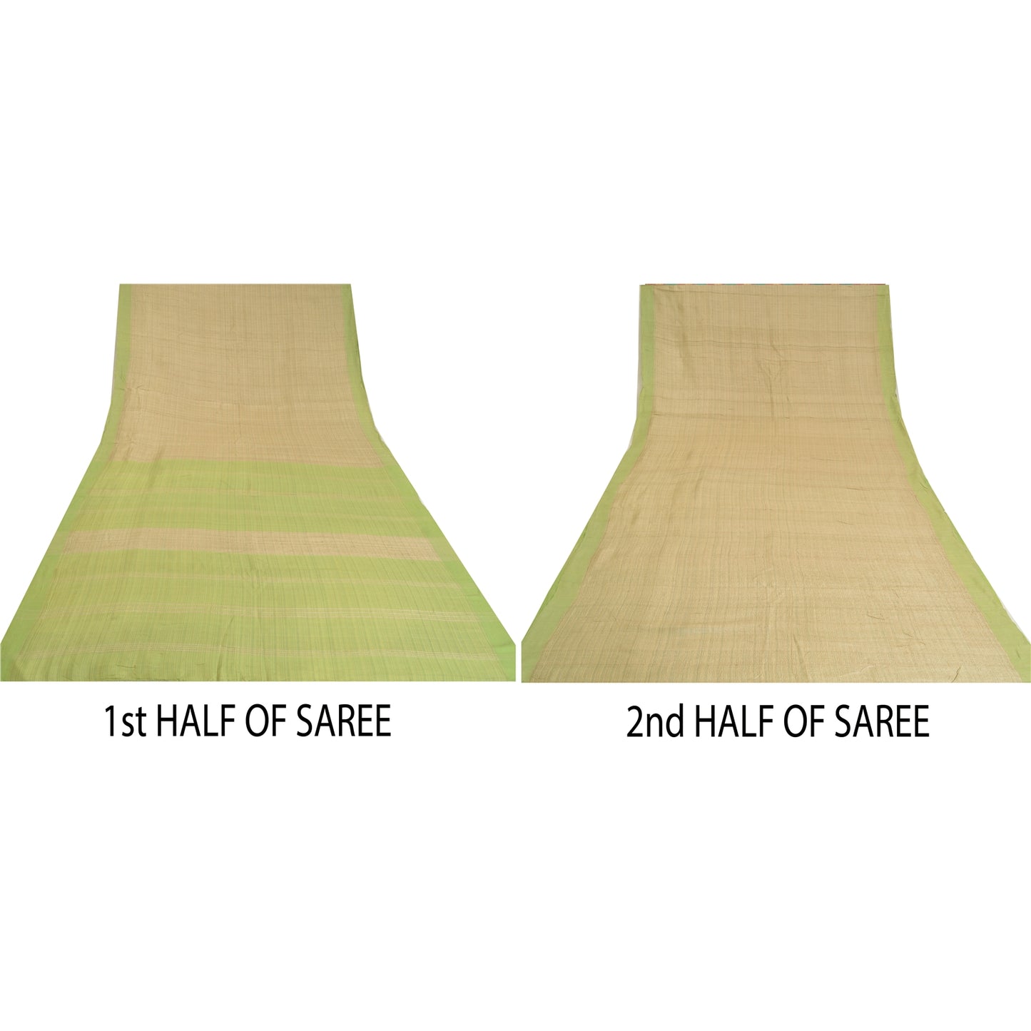 Sanskriti Vintage Saree Pure Woolen Beige-Green Woven Sari 6YD Soft Craft Fabric