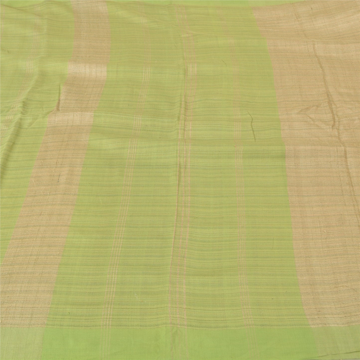 Sanskriti Vintage Saree Pure Woolen Beige-Green Woven Sari 6YD Soft Craft Fabric