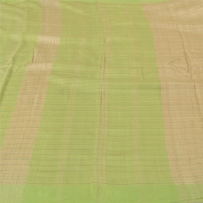 Sanskriti Vintage Saree Pure Woolen Beige-Green Woven Sari 6YD Soft Craft Fabric