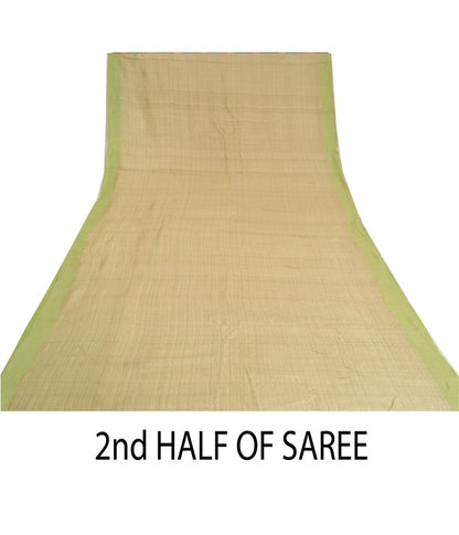 Sanskriti Vintage Saree Pure Woolen Beige-Green Woven Sari 6YD Soft Craft Fabric