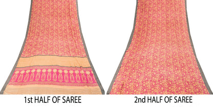 Sanskriti Vintage Pink Pure Woolen Saree Floral Printed Sari Soft Craft Fabric