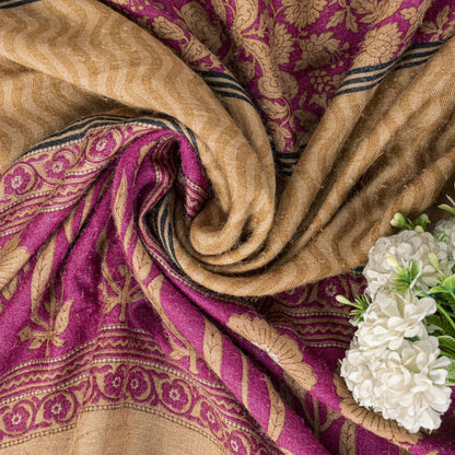 Sanskriti Vintage Pink Pure Woolen Saree Floral Printed Sari Soft Craft Fabric