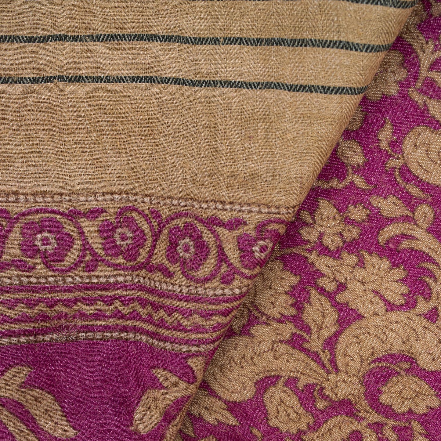 Sanskriti Vintage Pink Pure Woolen Saree Floral Printed Sari Soft Craft Fabric