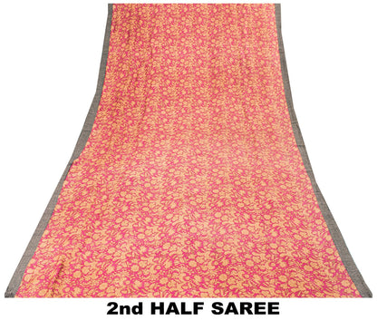 Sanskriti Vintage Pink Pure Woolen Saree Floral Printed Sari Soft Craft Fabric
