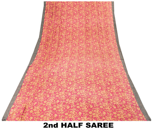 Sanskriti Vintage Pink Pure Woolen Saree Floral Printed Sari Soft Craft Fabric