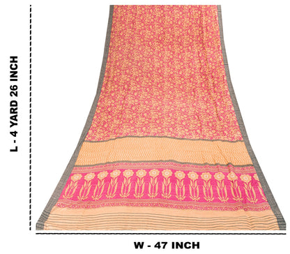 Sanskriti Vintage Pink Pure Woolen Saree Floral Printed Sari Soft Craft Fabric